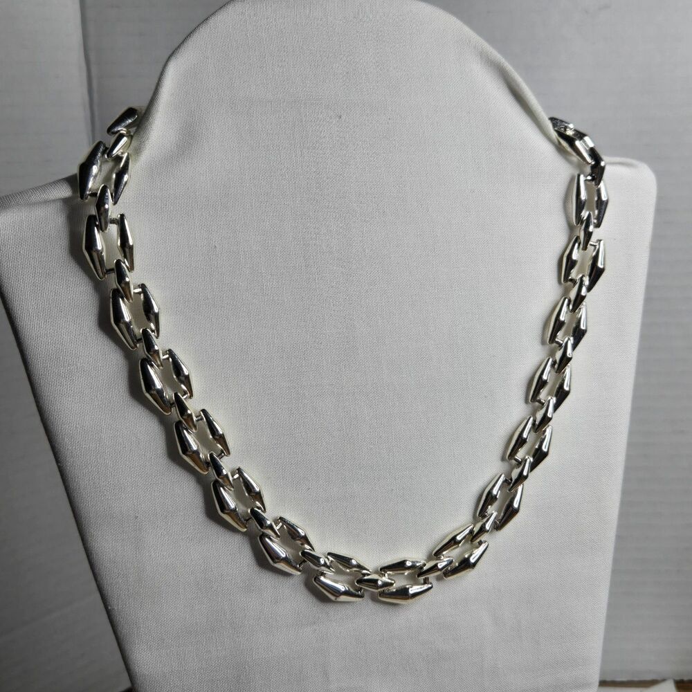 Vtg Napier Silver Tone Double Link Chevron Choker Necklace Pat 4774749 18" 76gm